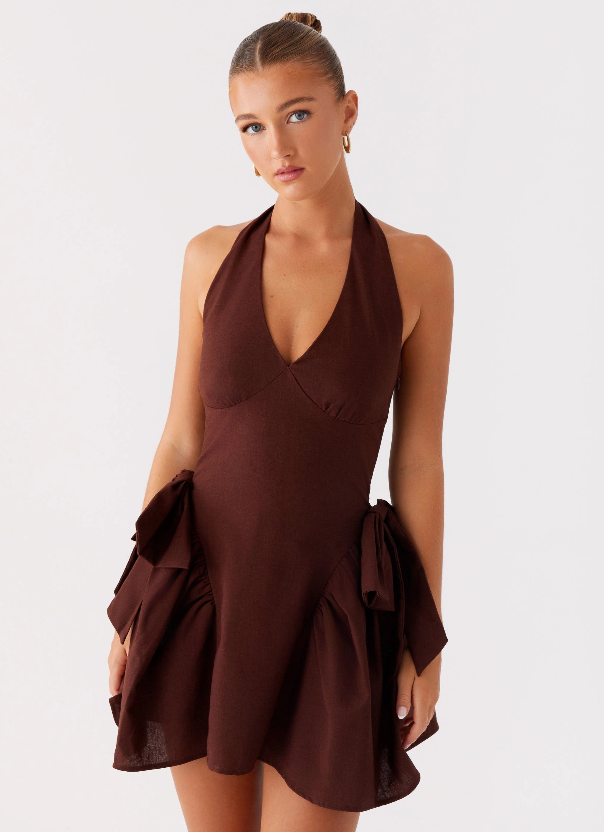 Avalo Mini Dress - Chocolate Removable-Straps Smart Waistband Fit