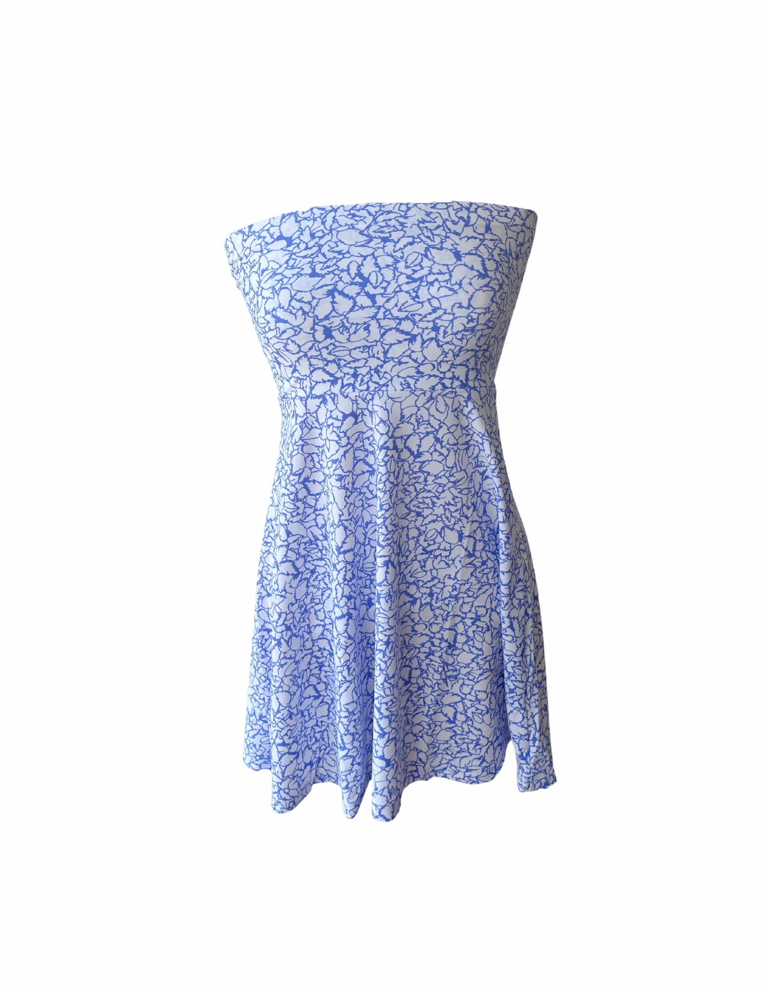 plus-size Avalon Dress Variegated Leaves Perwinkle/White