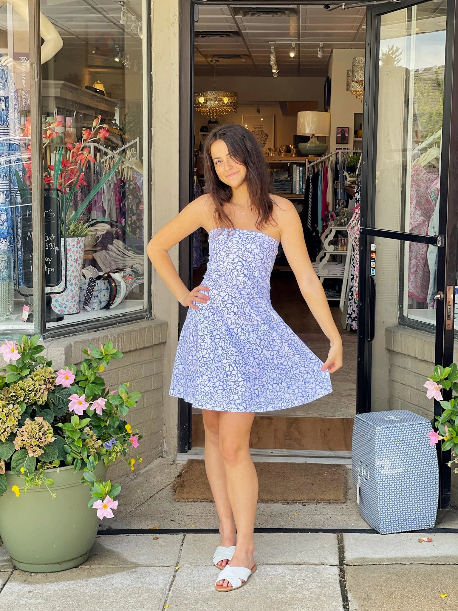 Smart Texture Classic Movement Avalon Dress Variegated Leaves Perwinkle/White