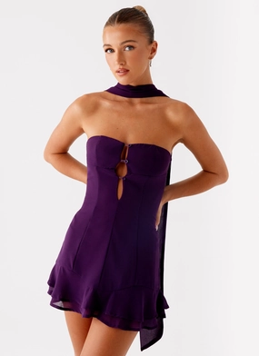 Wedding Style Matte Look Avenue Mini Dress - Plum