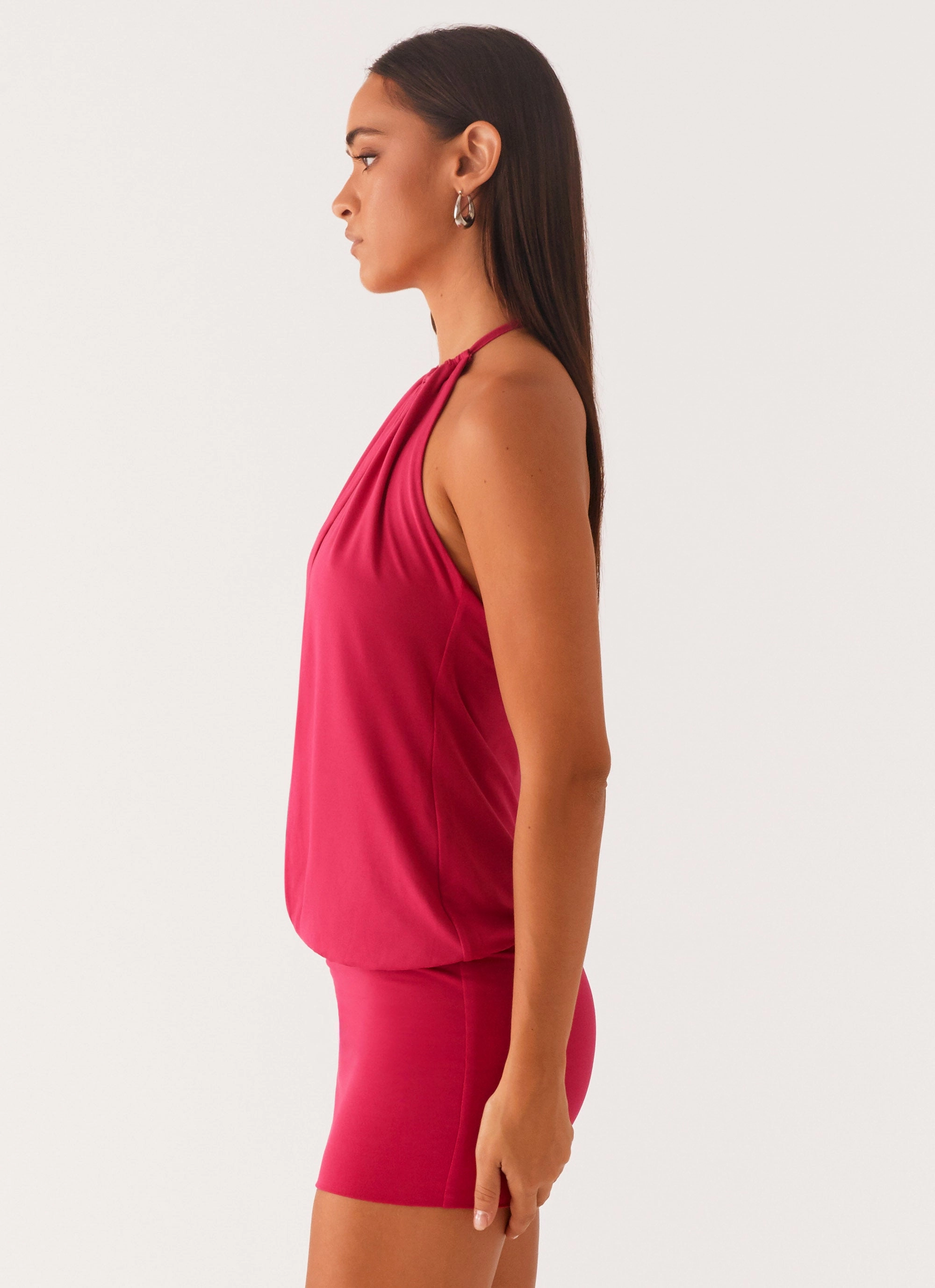Trendy Wearable Flowy summer gown Ayisha Mini Dress - Fuchsia Pink