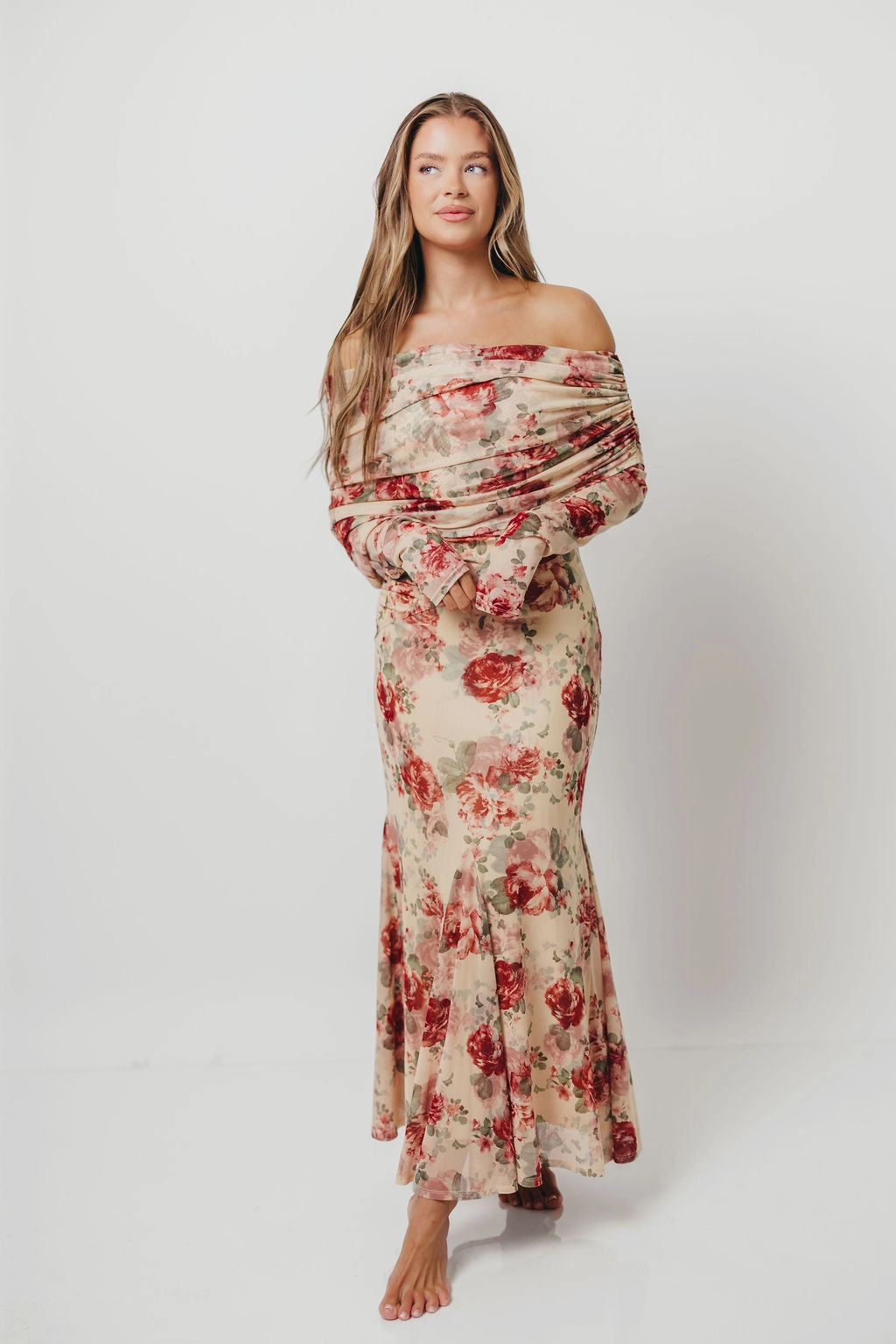 Azaleia Maxi Dress in Tan Floral *10/6 PRE-ORDER* Youthful Look Maternity-Fit