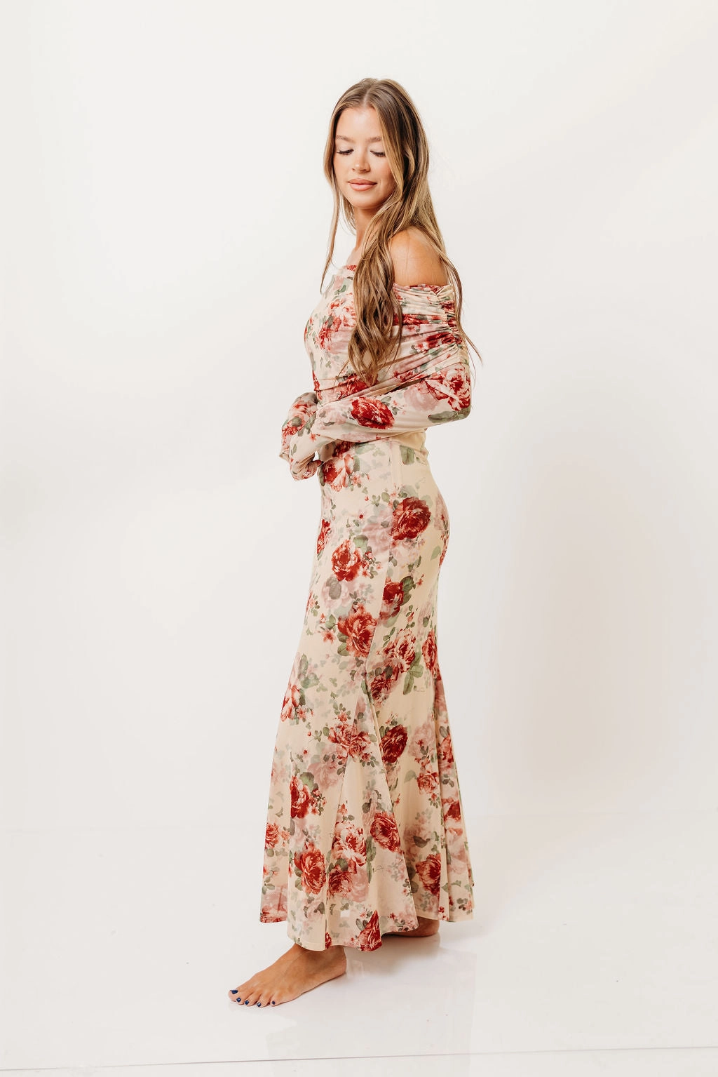 Azaleia Maxi Dress in Tan Floral *10/6 PRE-ORDER* Fitted Base