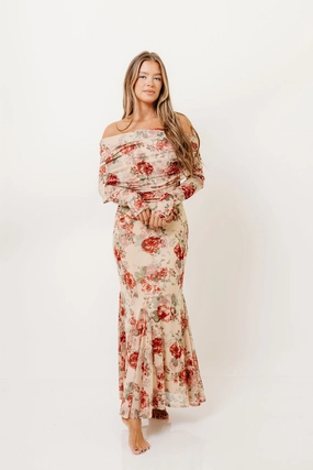 Azaleia Maxi Dress in Tan Floral *10/6 PRE-ORDER* Effortless Style Fashionable Comfort Wear