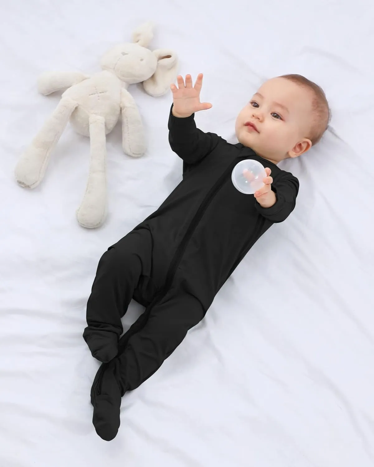 Baby Boy Footed Pajamas with Mittens,Rayon Made from Bamboo Sleepers, 2 Way Zipper Long Sleeve Pjs
