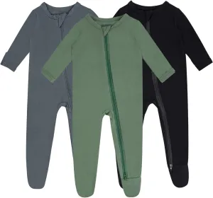 Baby Boy Footed Pajamas with Mittens,Rayon Made from Bamboo Sleepers, 2 Way Zipper Long Sleeve Pjs