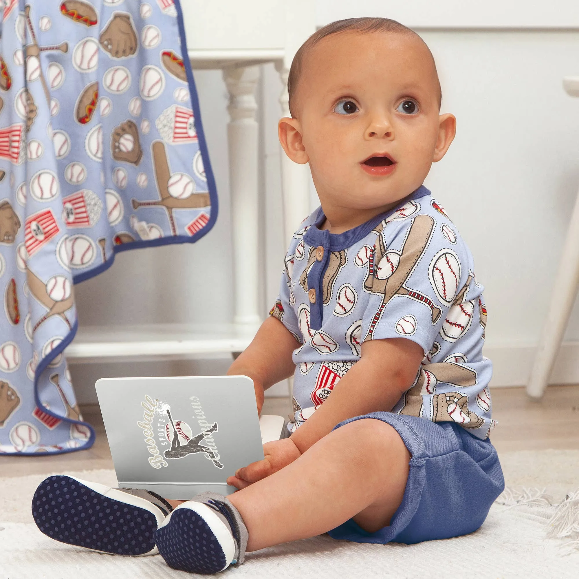 Baby Boy's Baseball Blue Bamboo Set