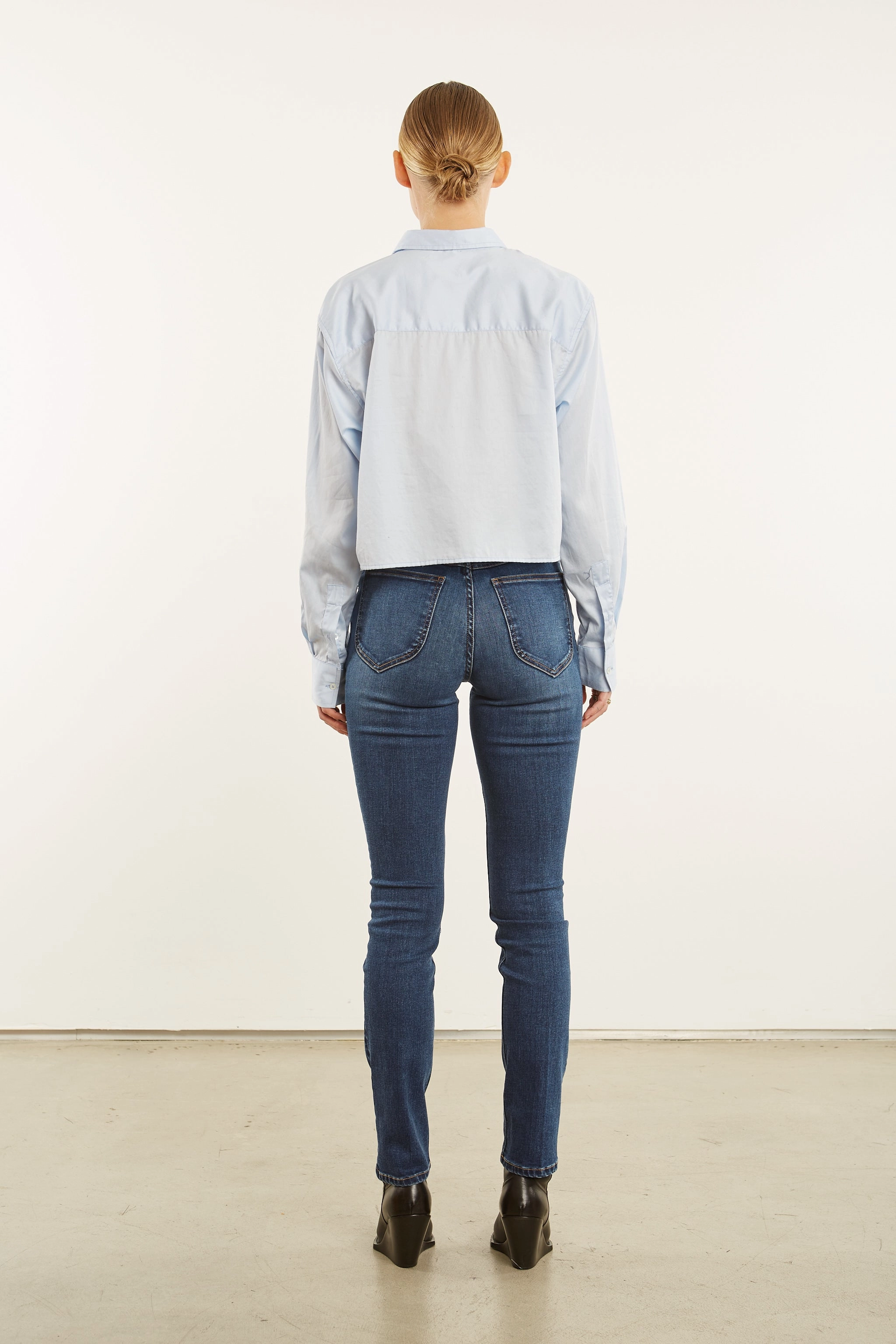 Baby Blue Cropped Button Down MeshLining