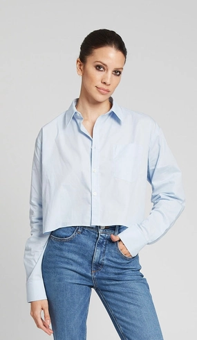 Baby Blue Cropped Button Down AntiStaticFabric FoamReinforcedCollar