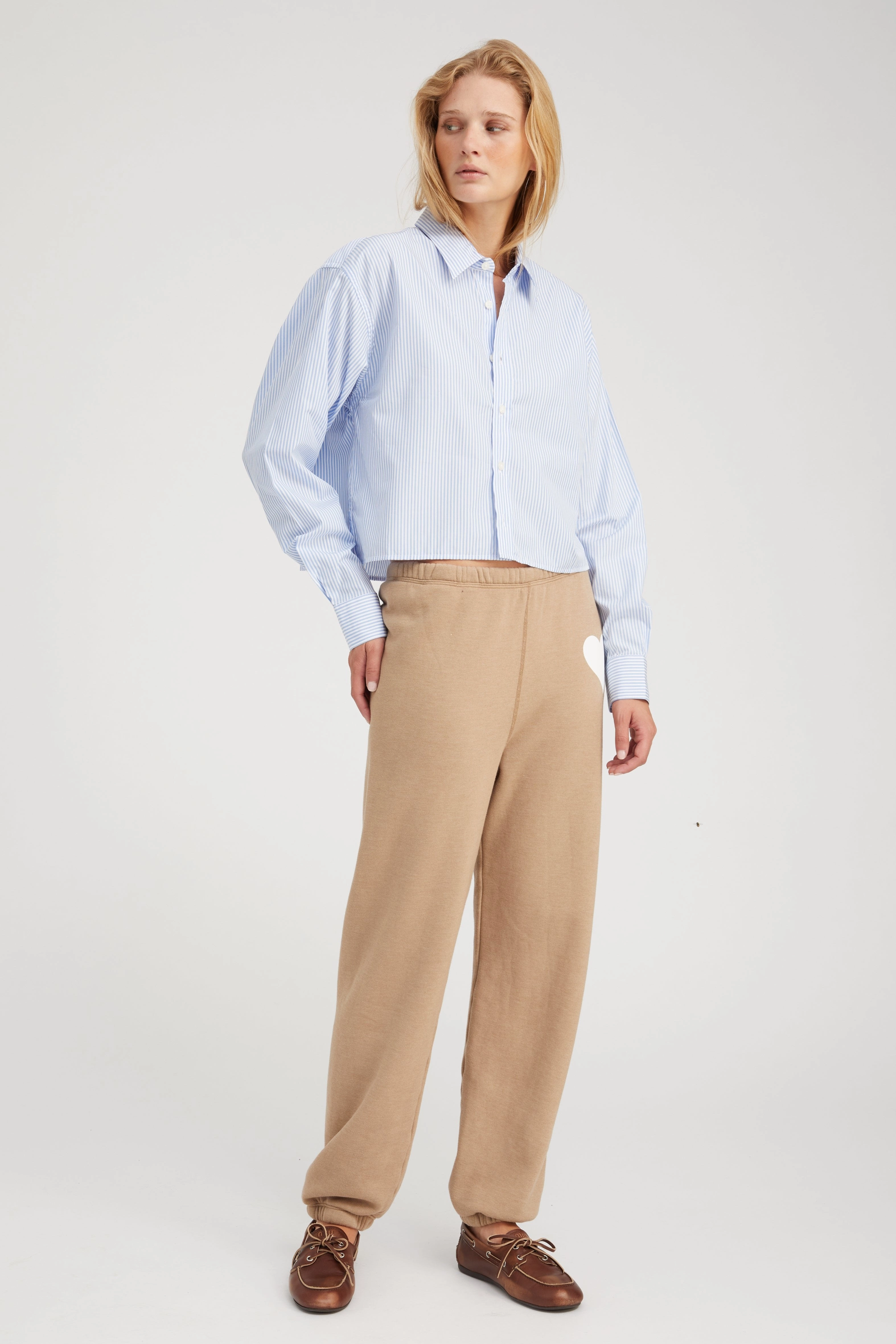 EcoFriendly Material Baby Blue Striped Cropped Button Down