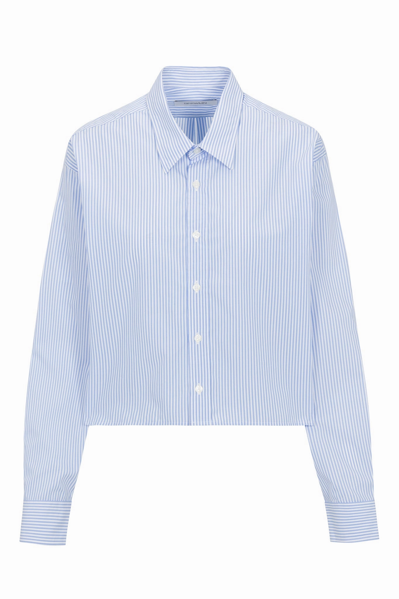 Baby Blue Striped Cropped Button Down summer look