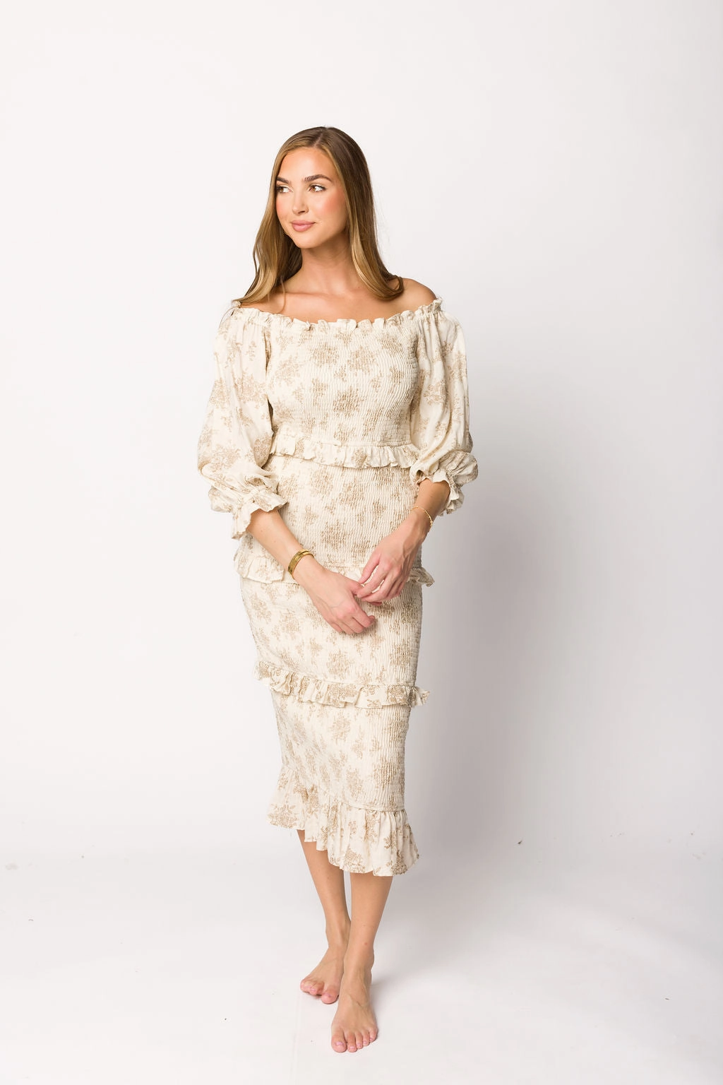 The Chloe Midi Dress in Brown - Bump Friendly *Final-Sale* Natural Light