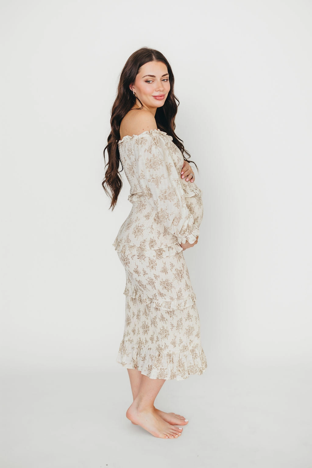 Soft Drape Soft Contour The Chloe Midi Dress in Brown - Bump Friendly *Final-Sale*