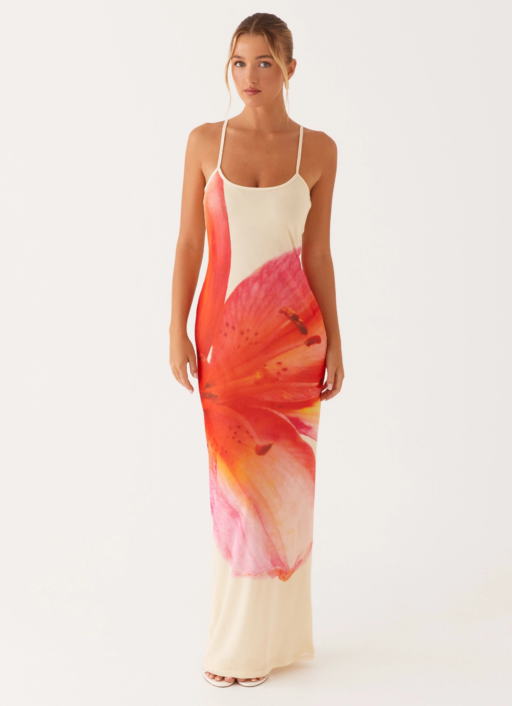Elegant Detail Neutral Tones Bad News Mesh Maxi Dress - Yellow Floral