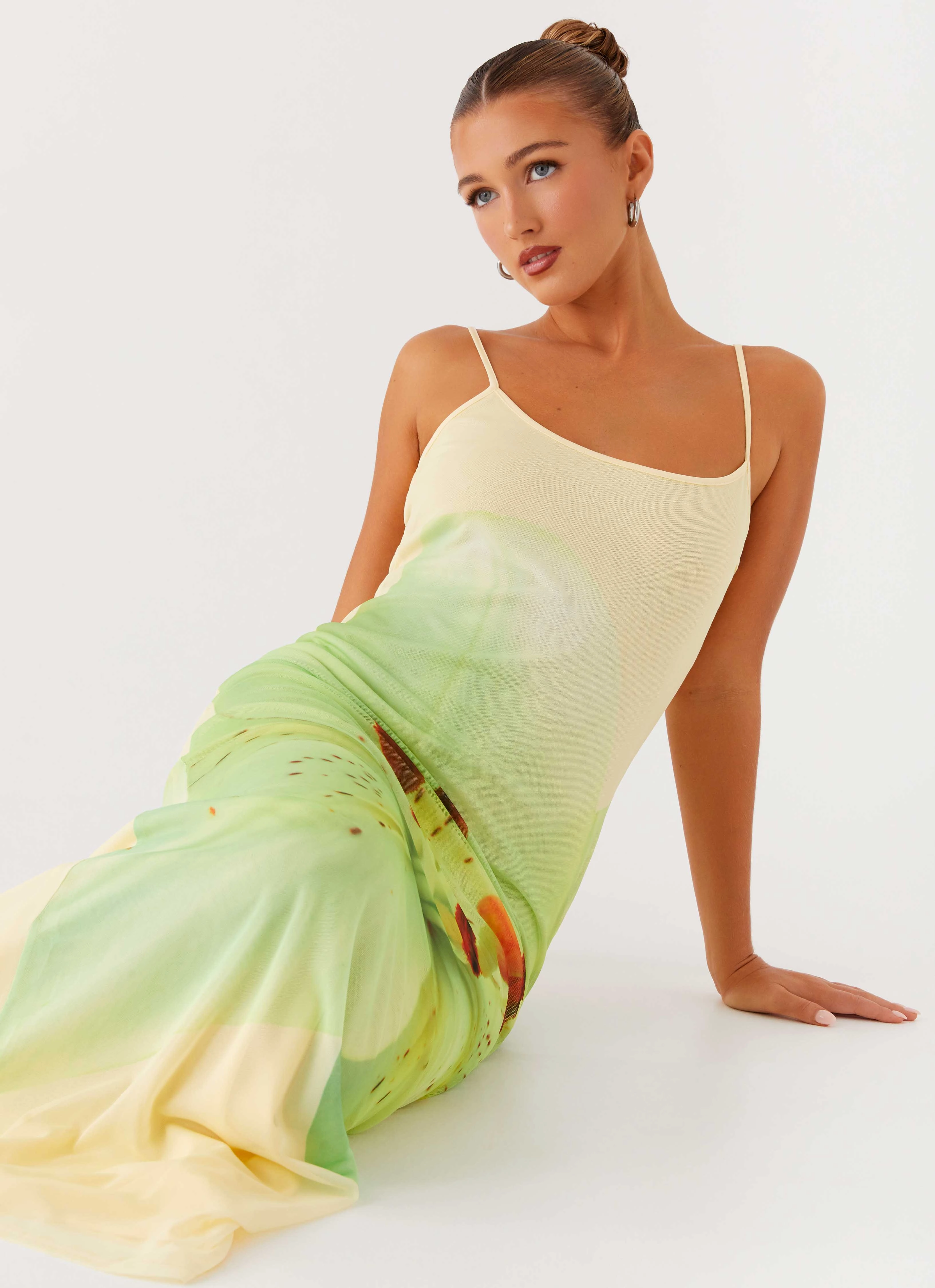 Stylish and Simple Clean Comfort Bad News Mesh Maxi Dress - Yellow Lily