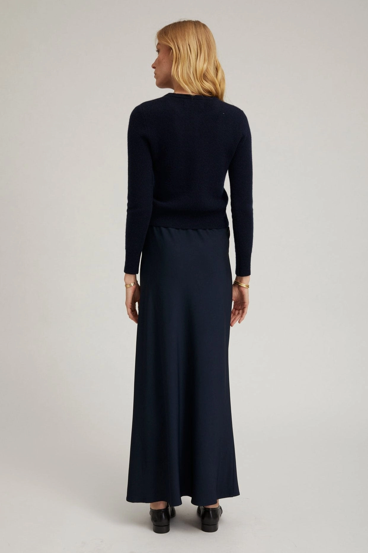 Modern Tones Textured Surface Navy Crepe Bias Maxi Skirt