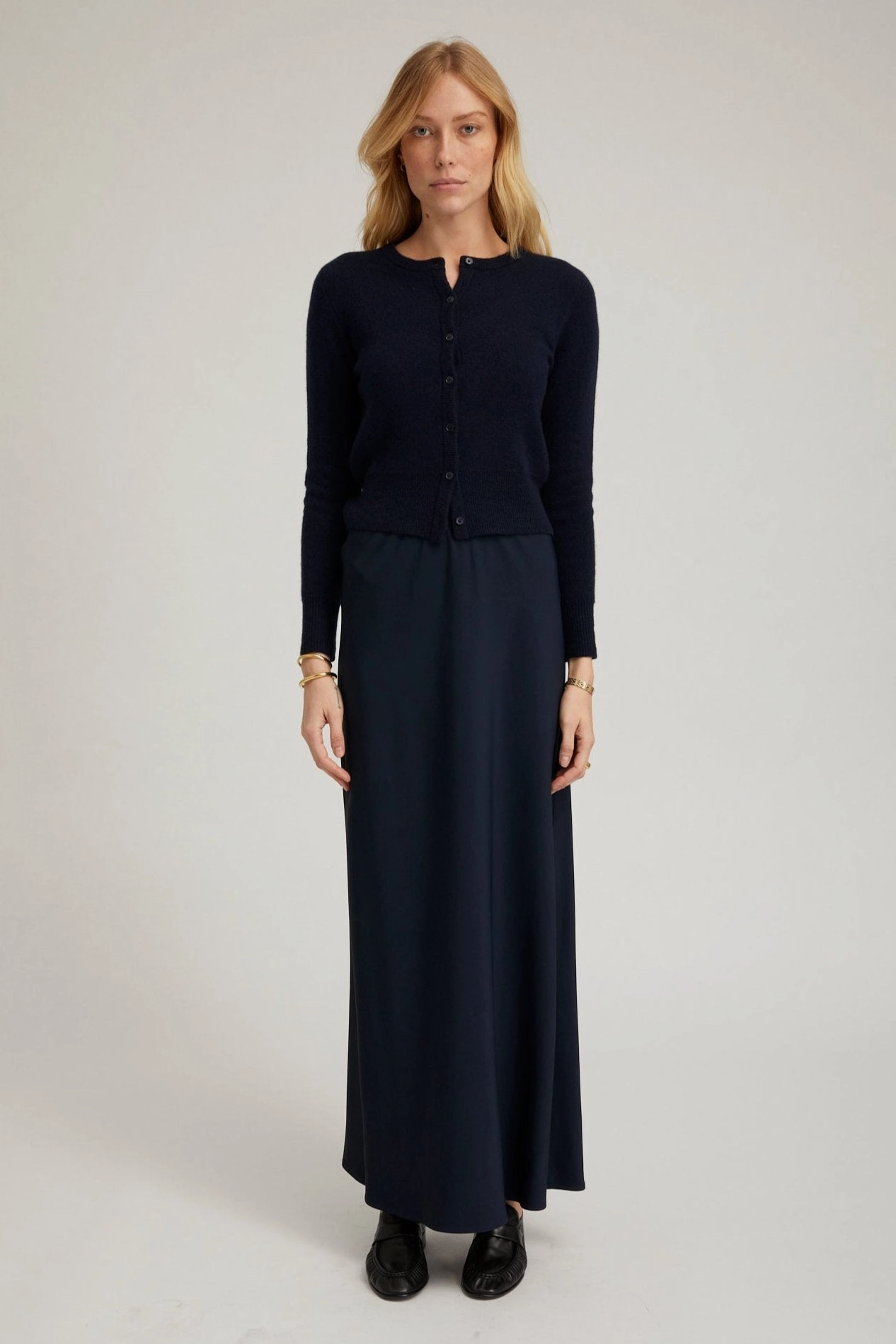 Cotton Rich Comfortable Motion Navy Crepe Bias Maxi Skirt