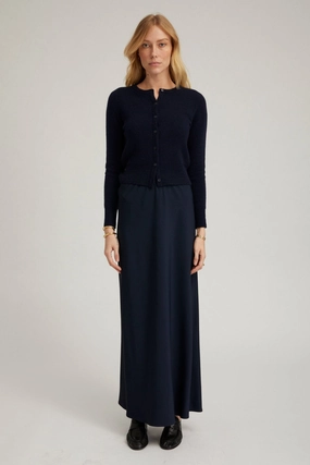 Navy Crepe Bias Maxi Skirt Clean Fit