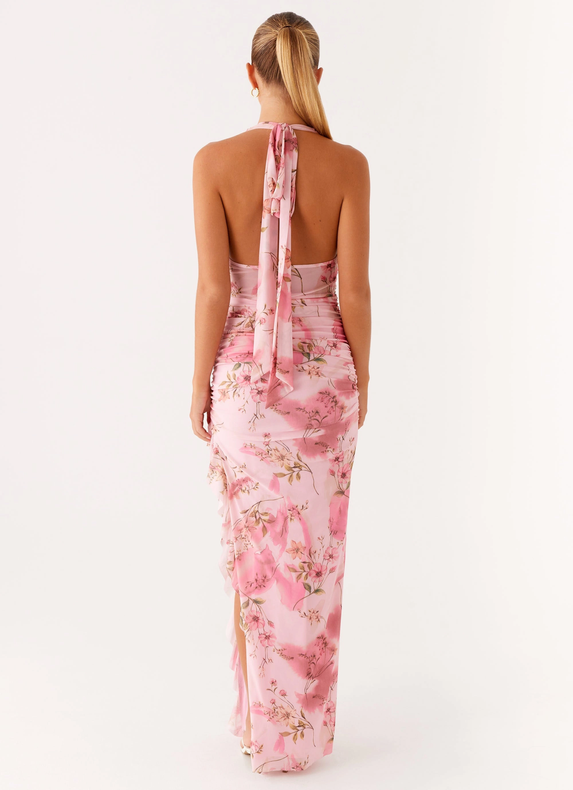 Micca Halter Maxi Dress - Pink Floral Print Bold Touches Clean Style