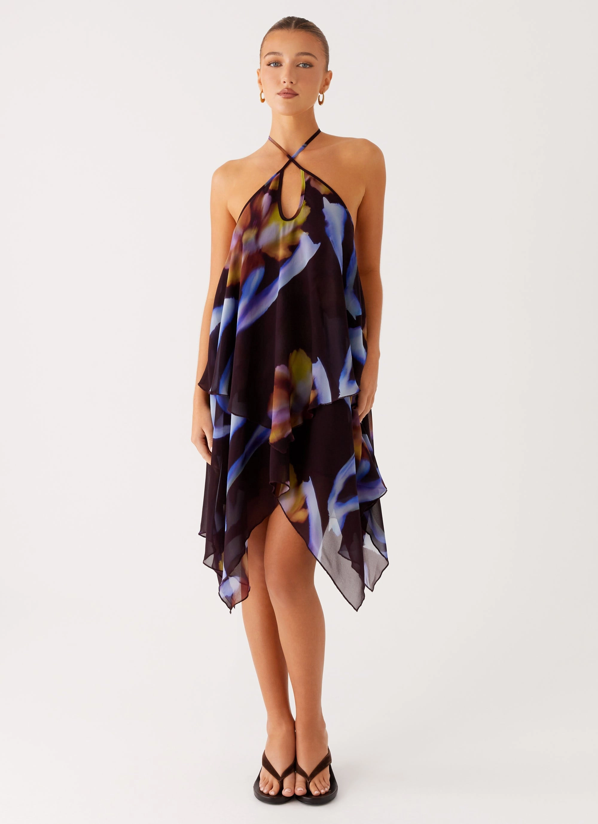 Verbena Midi Dress - Dark Floral Retro Detail Street Ready