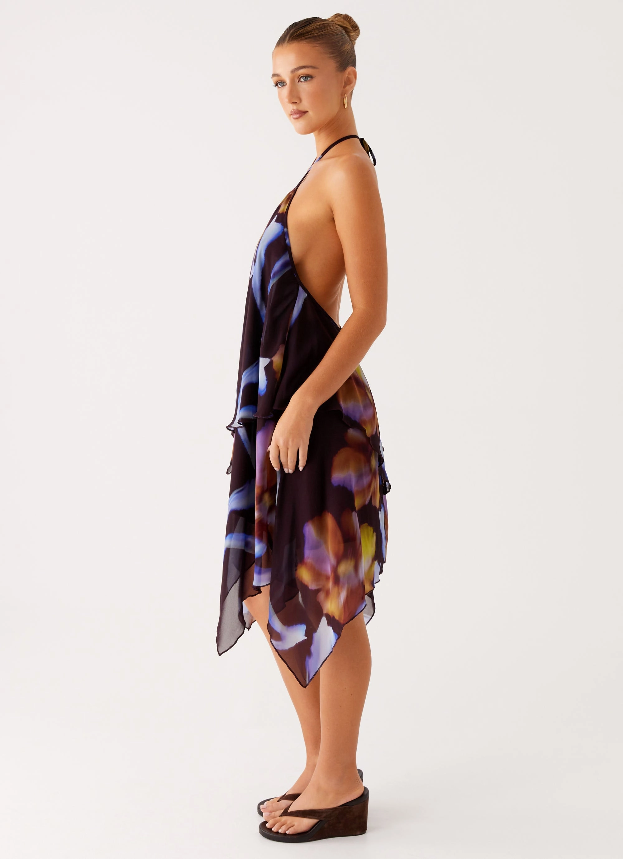 Neutral Aesthetic Verbena Midi Dress - Dark Floral