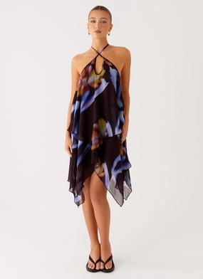 Verbena Midi Dress - Dark Floral Retro Detail Street Ready