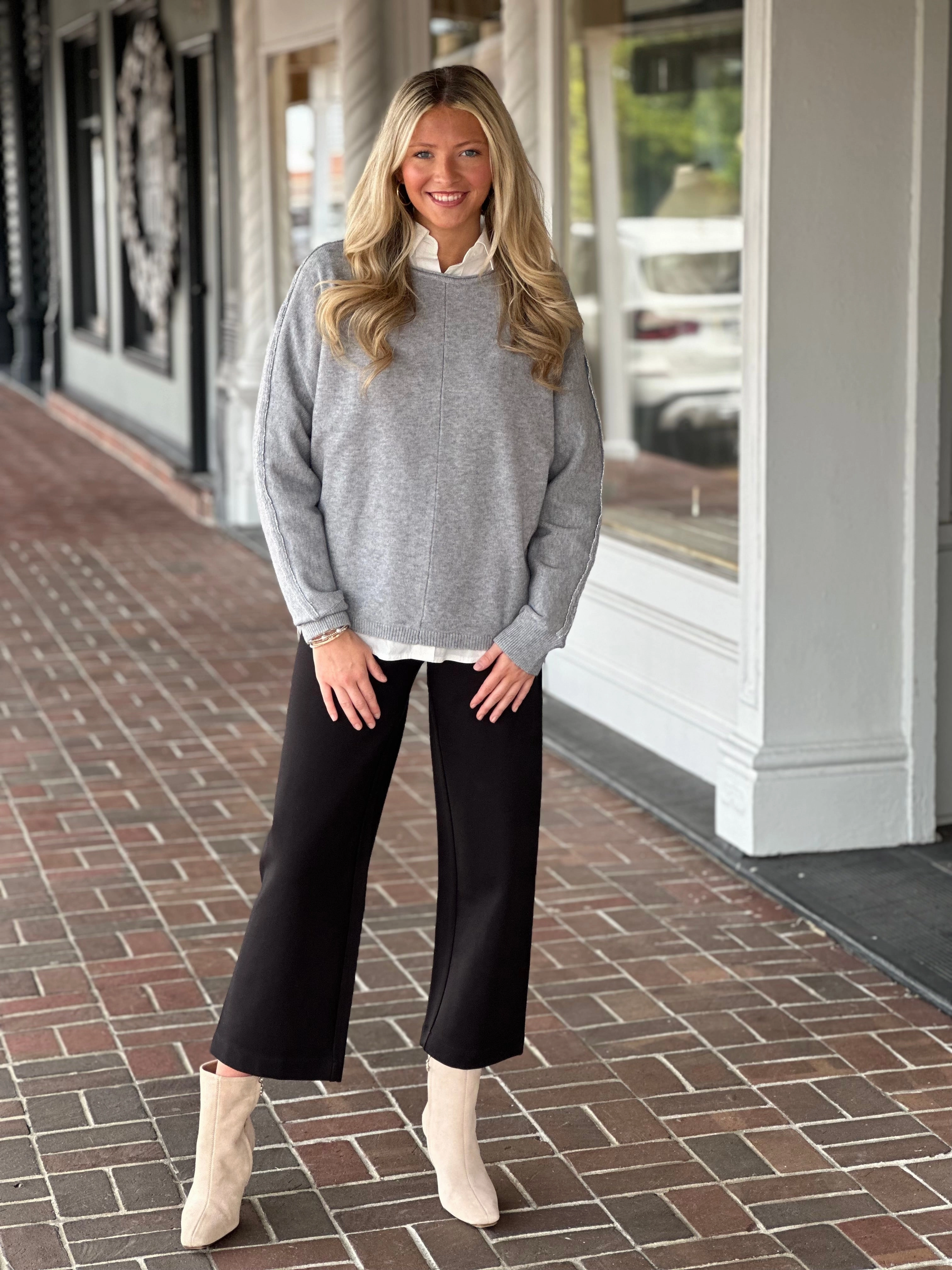 Charlie B Dolman Sleeve Sweater in Grey SoftFeel Fabric ButtonFront