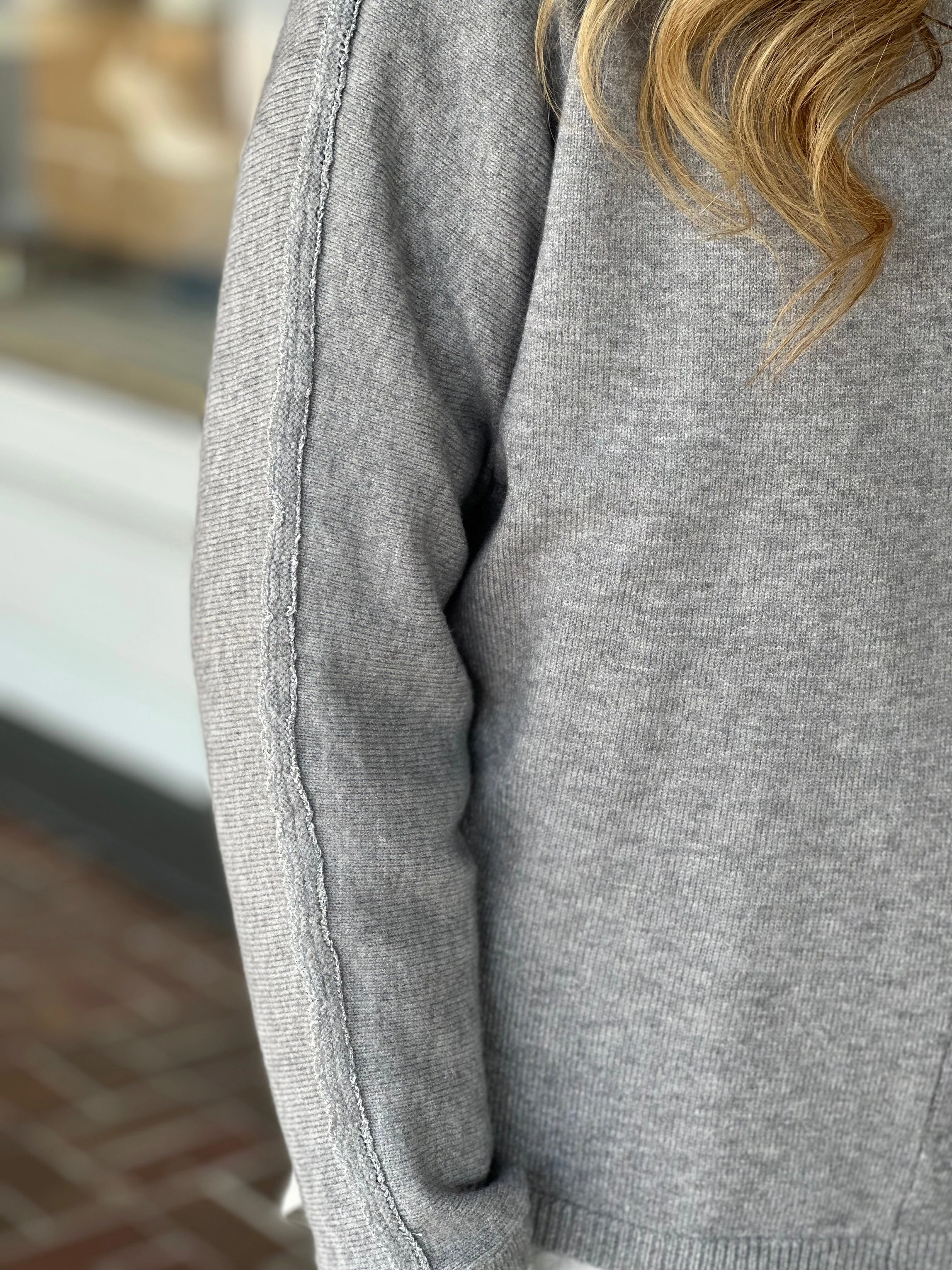 GarmentWashedFinish Neutral Tone Stitching Charlie B Dolman Sleeve Sweater in Grey