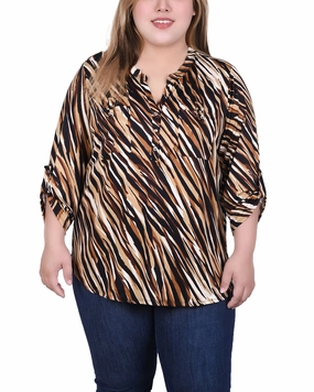 UV protection layer Long Tab-Sleeve Top With Pockets