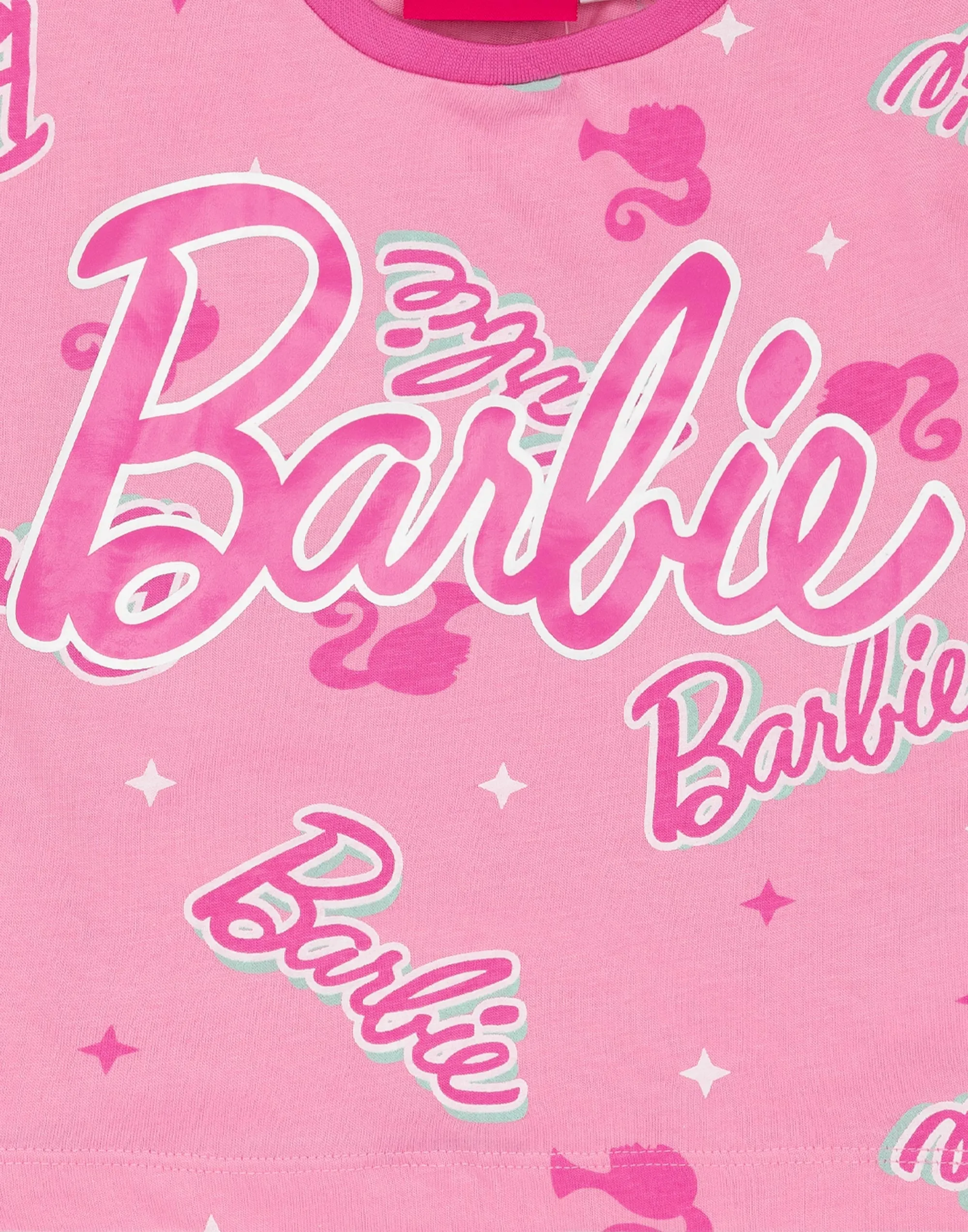 Barbie Girls Pink T-Shirt And Shorts Pyjamas With Scrunchie Set