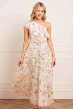 Fashion Layers Classic Move Baroque Floral One-Shoulder Ankle Gown