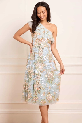 Baroque Floral One-Shoulder Midaxi Dress Easy Lovely Inner lining