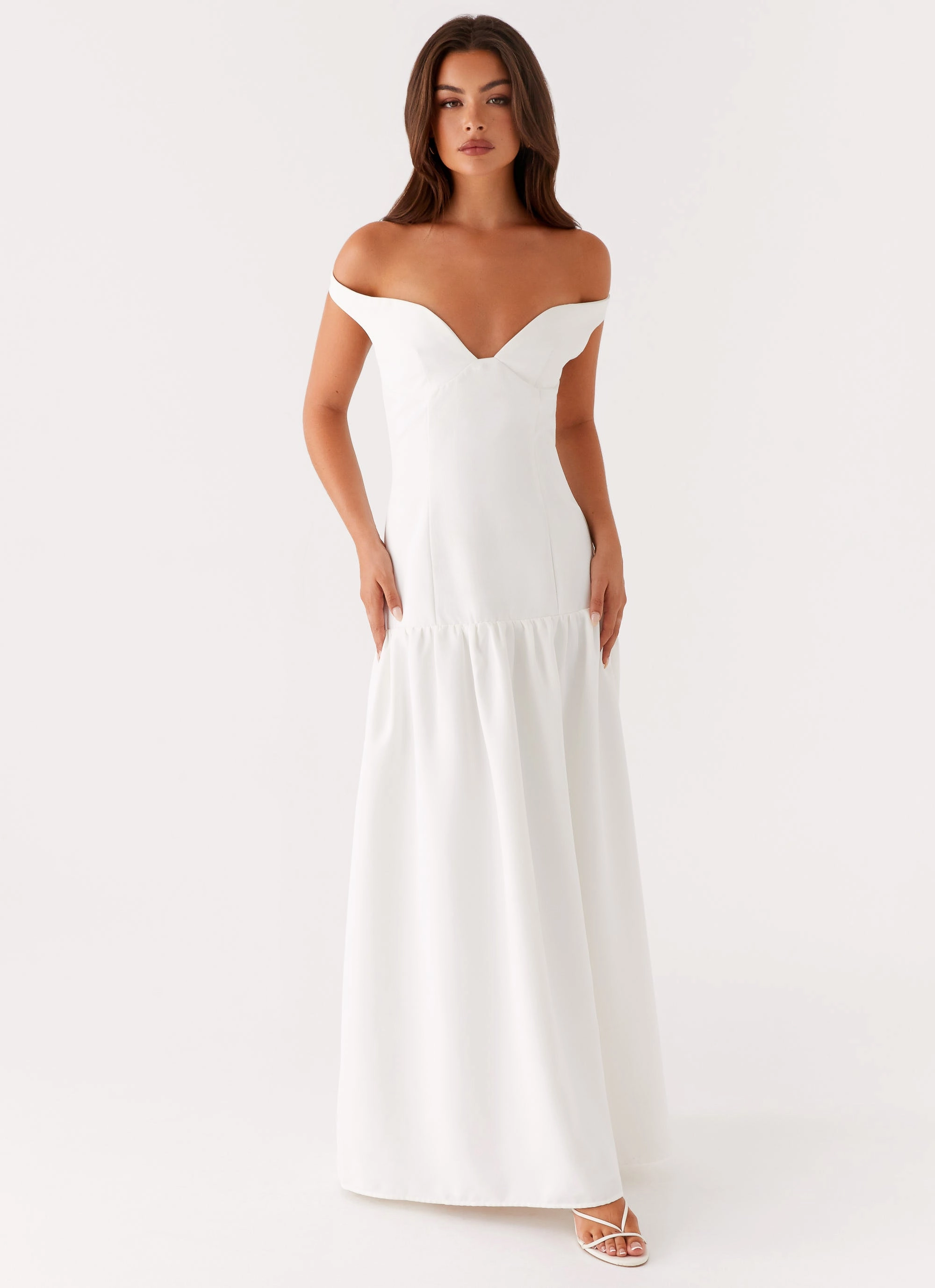Curvy Glam Stylish party wear Basel Maxi Dress - White