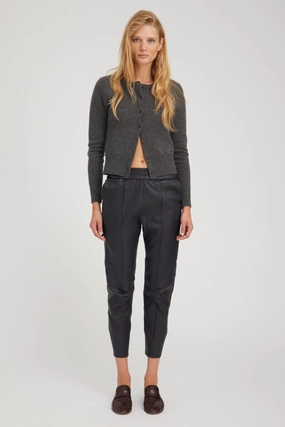 Navy Leather Joggers Low-rise style