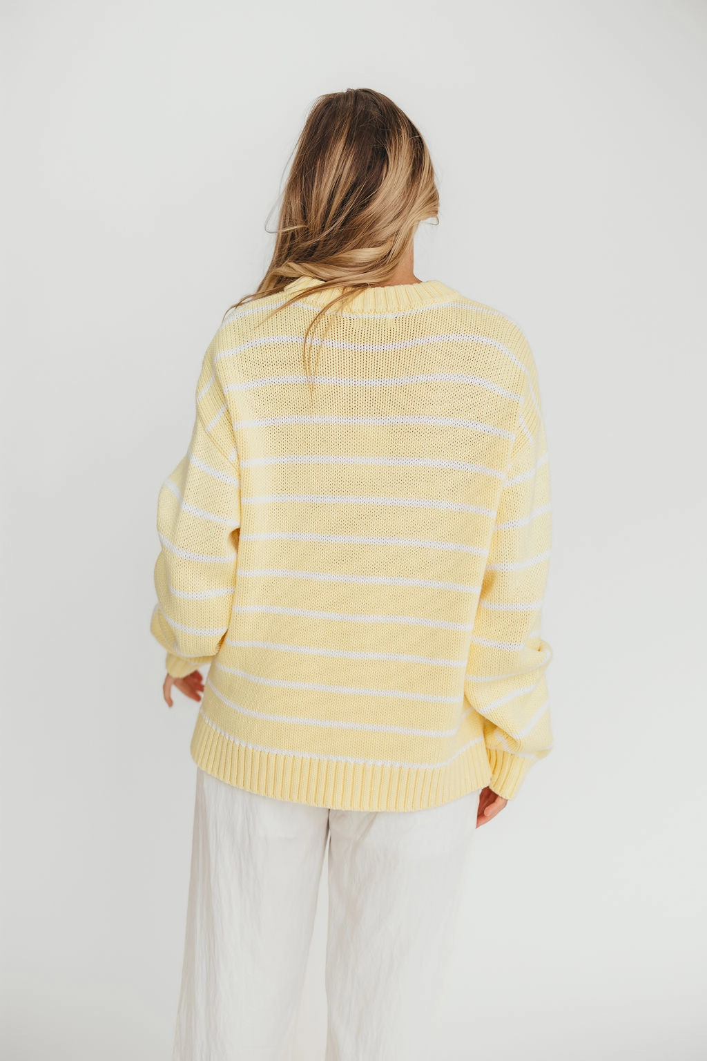 Bayside Sweater in Banana Stripe Lightweight Knit Durable Chainstitch