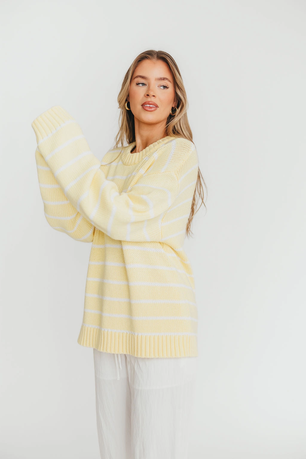 Bayside Sweater in Banana Stripe BondedHemline Wind Resistant Fabric