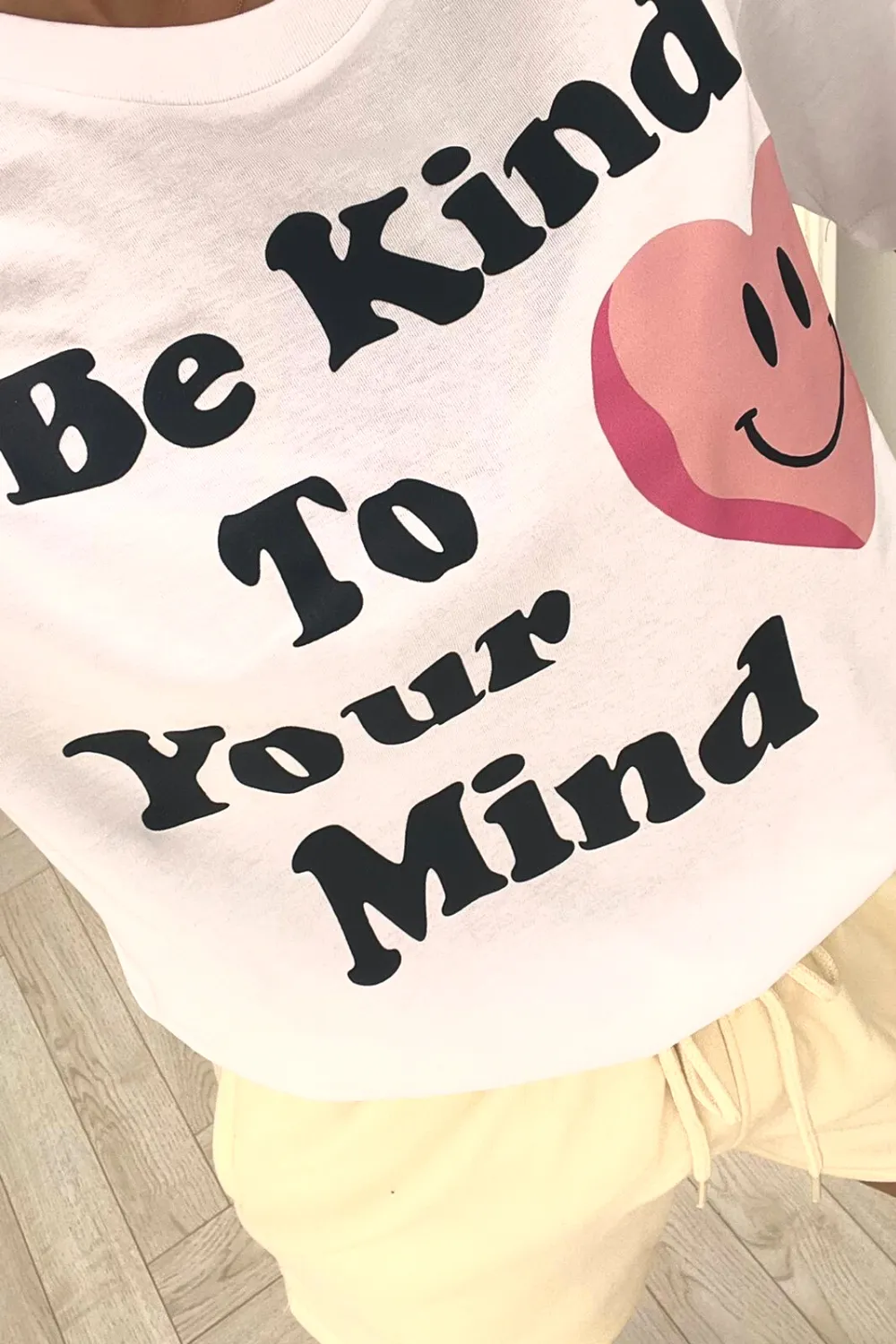 be kind to your mind ecru & white  printed short tee co-ord