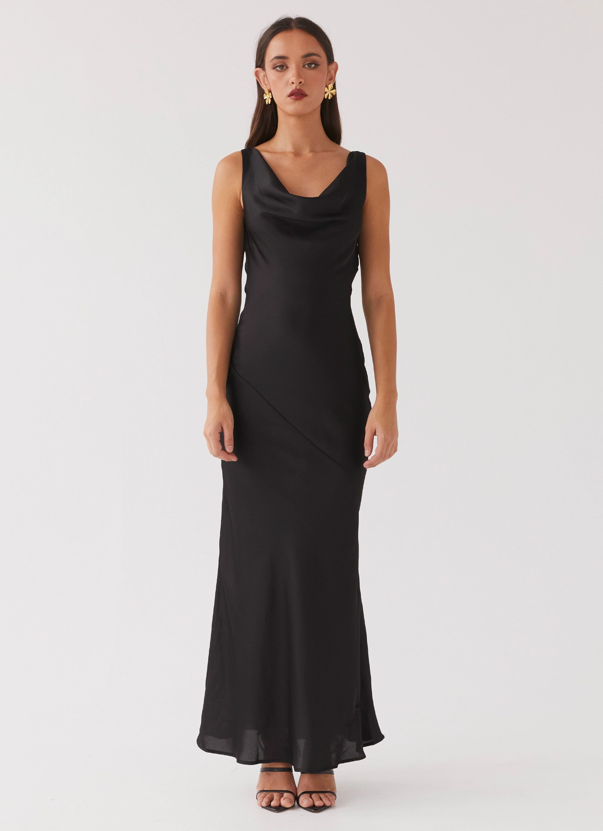 Be Mine Satin Maxi Dress - Black All Look