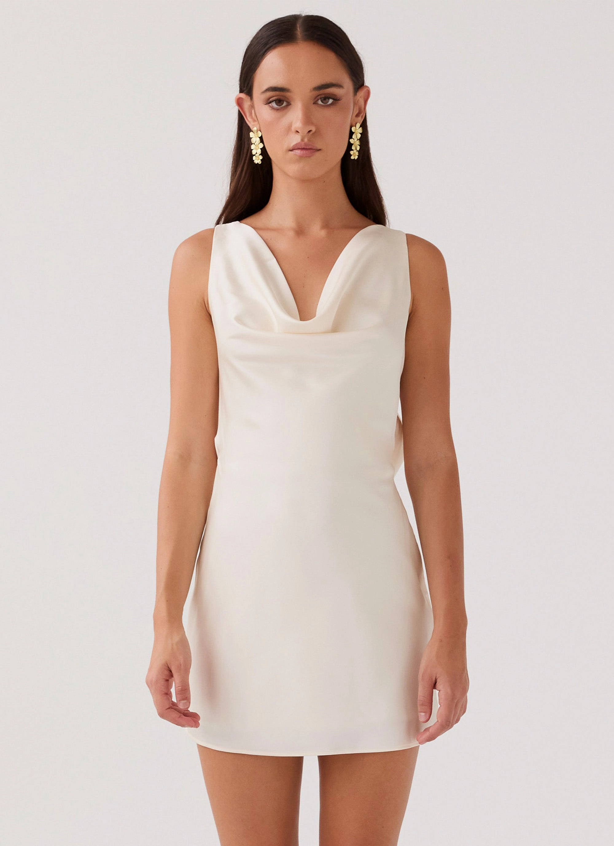 Chic And Comfortable Be Mine Satin Mini Dress - Ivory