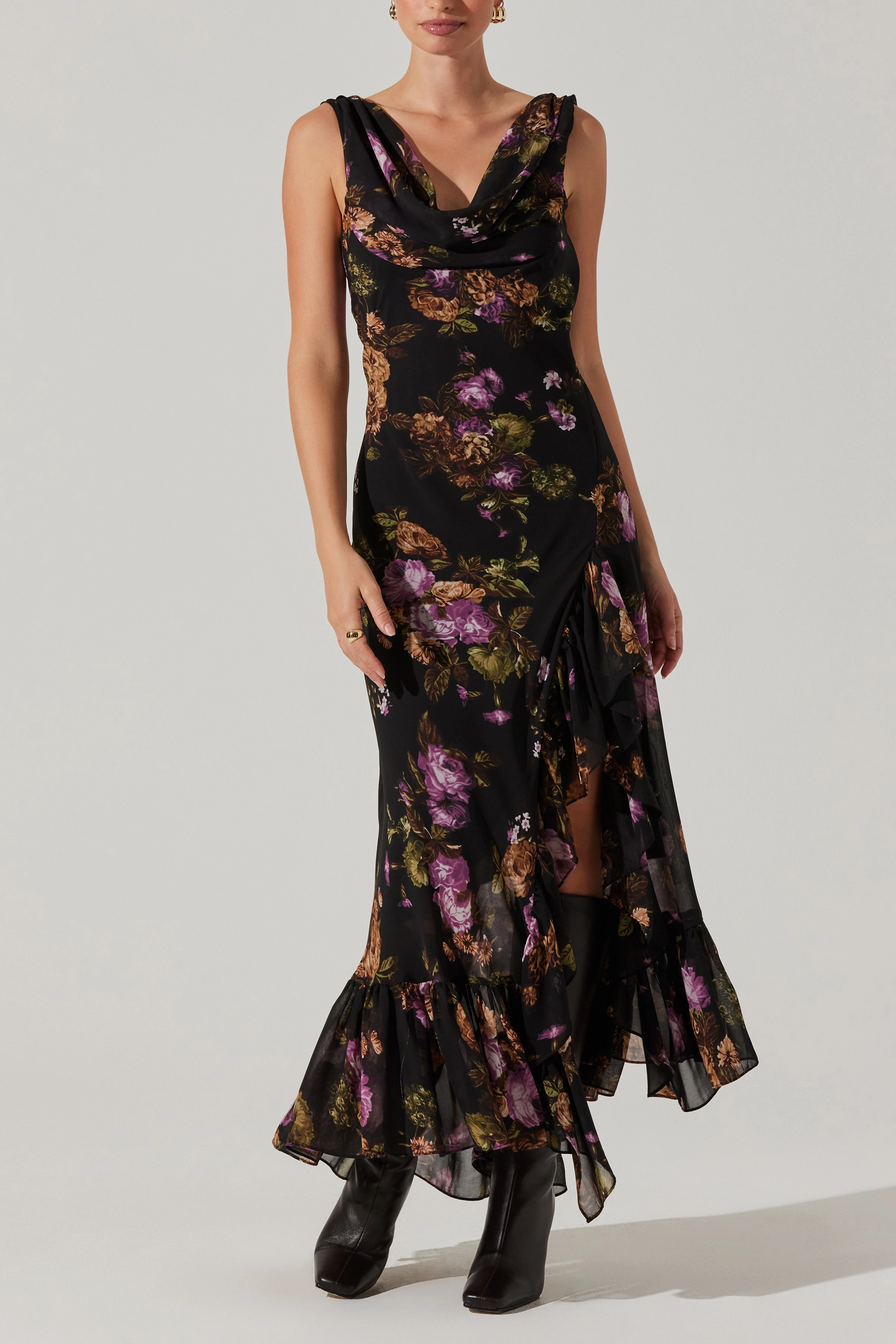 Lunch Date Cecilia Dress Black purple floral