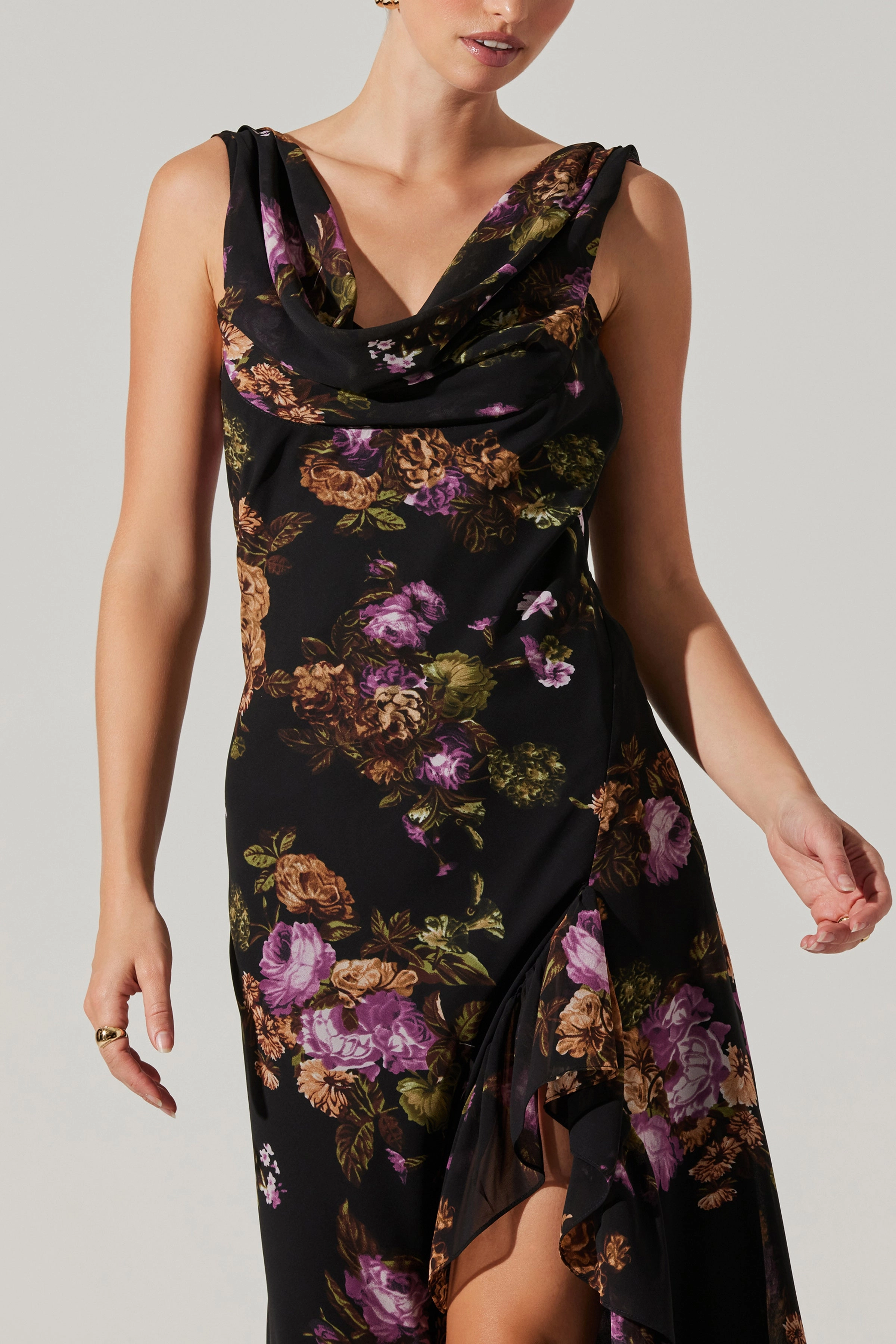 Versatile Cut Stylish Choice Cecilia Dress Black purple floral