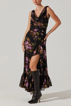 Cecilia Dress Black purple floral Theater-Night