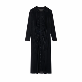 Garden Fresh Velour Ruched Dress | Black [Final Sale]