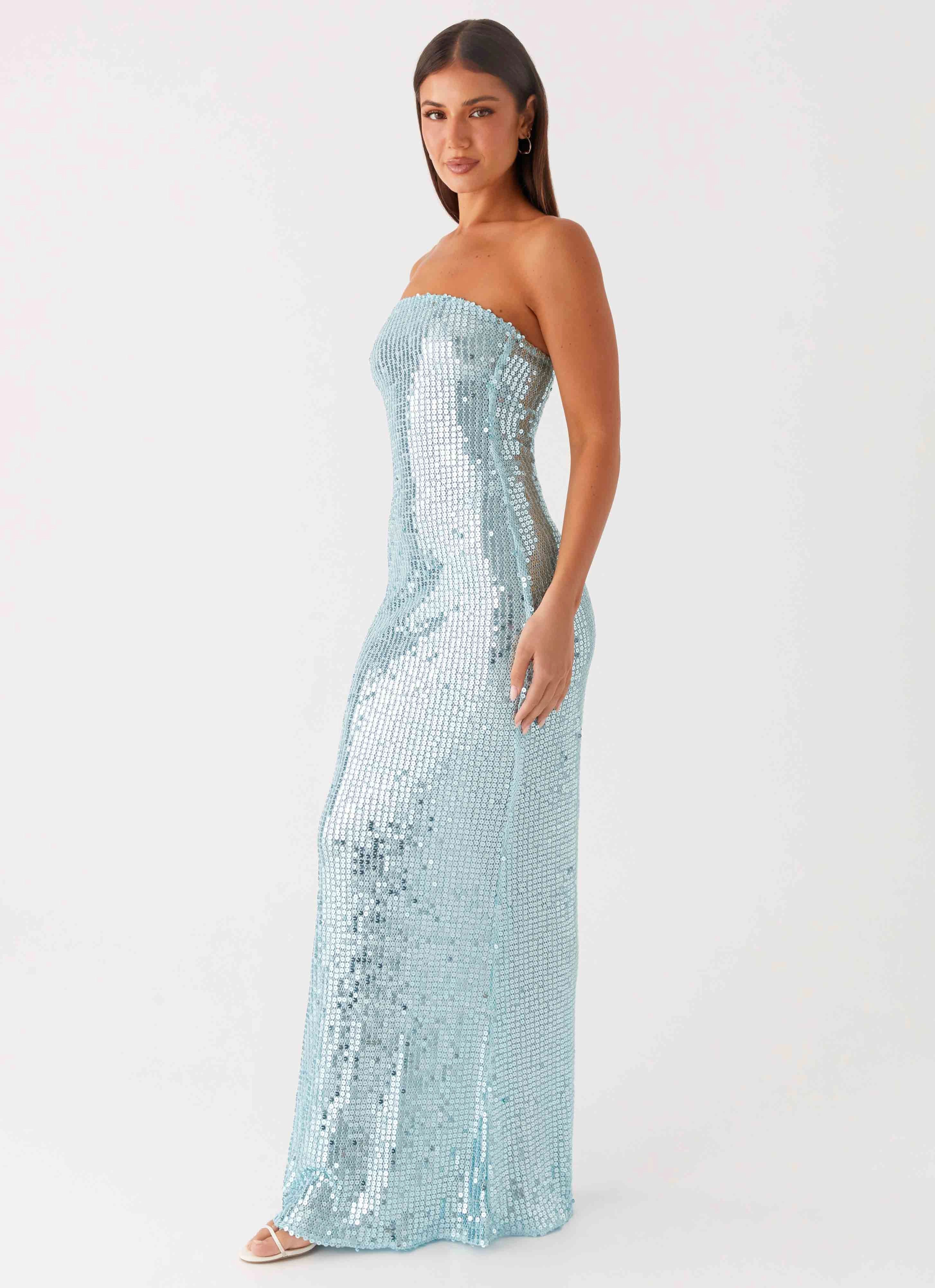 Lyric Sequin Maxi Dress - Turquoise Natural Wrap