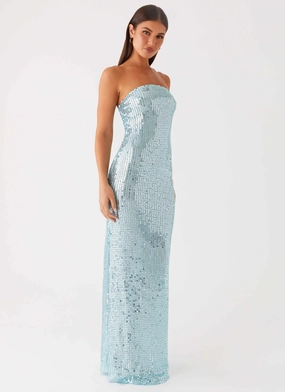 Bodycon-Fit Cozy Drape Lyric Sequin Maxi Dress - Turquoise
