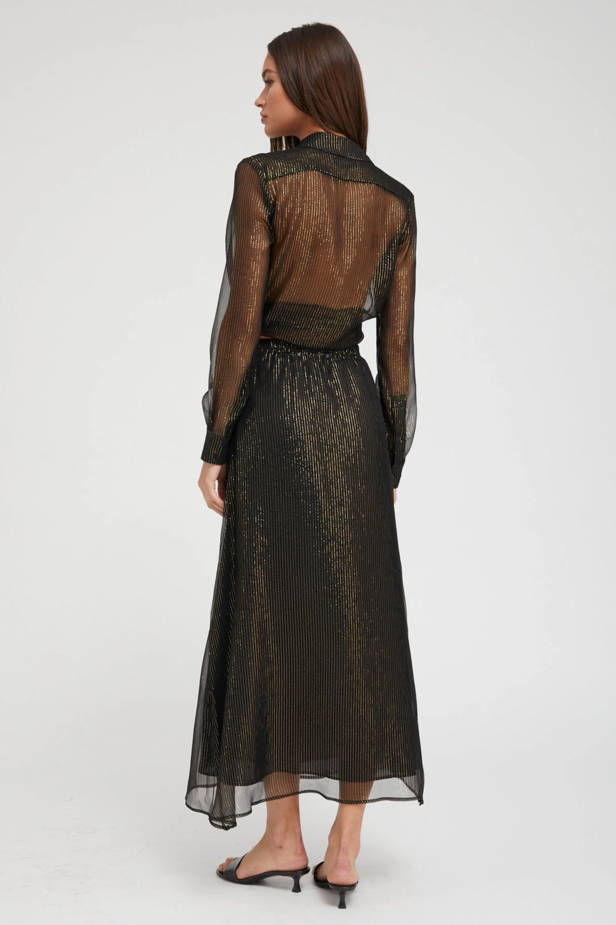 Handmade Quality Business Meeting Black and Gold Silk Bias Maxi Skirt