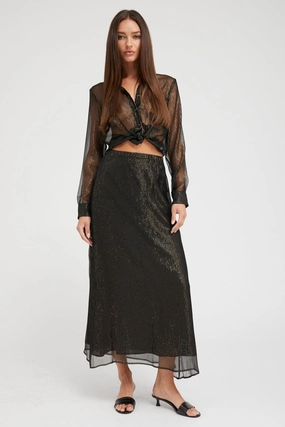 Black and Gold Silk Bias Maxi Skirt Flexible Motion Casual Edge