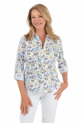 Beach Scene Side Knit Shirt Bound Edges