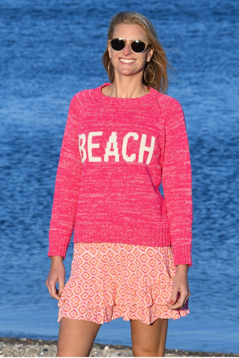 StaticResistant Material Beach Sweater / Pink White