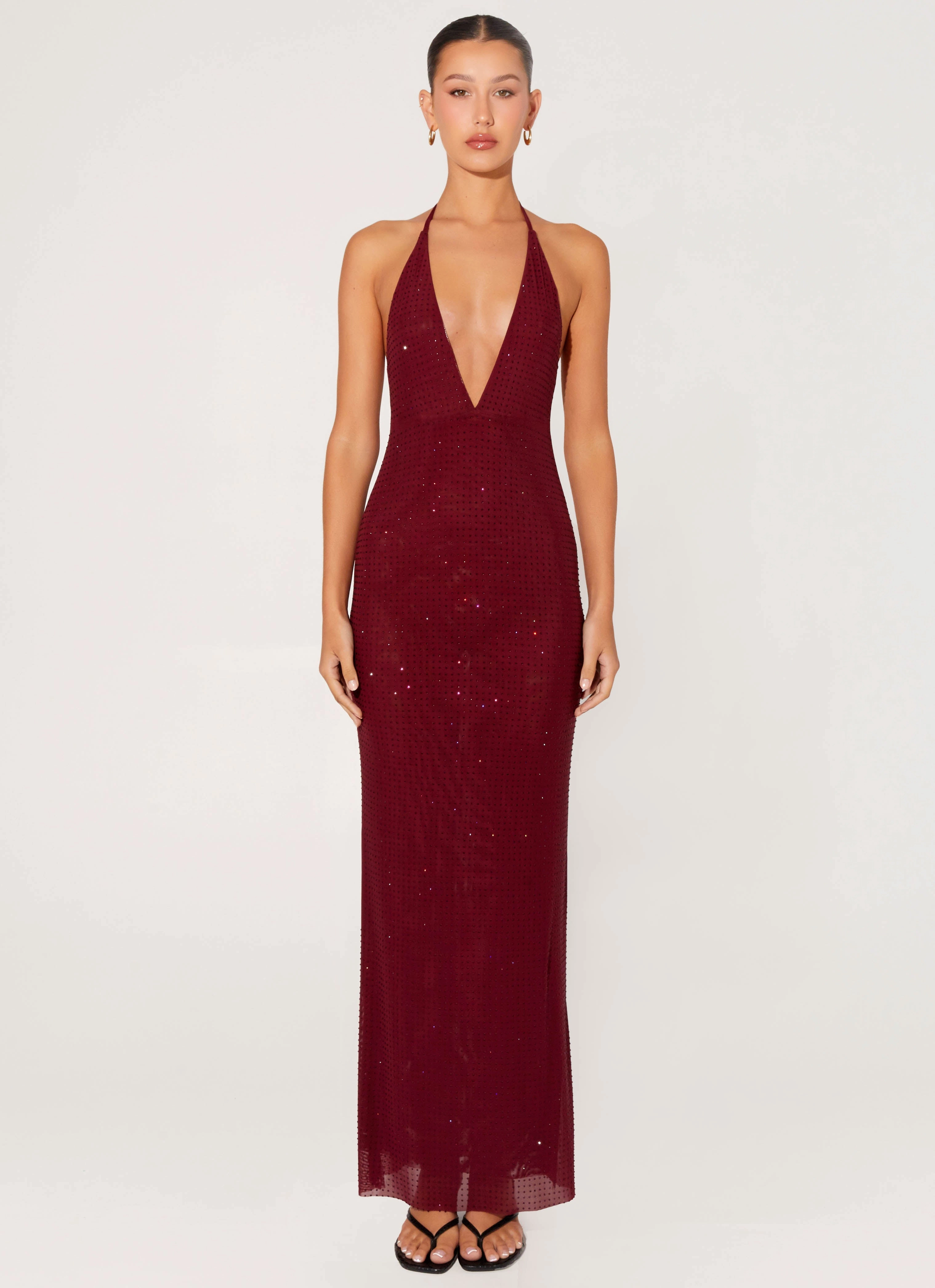 Soft-Lining Casual Layers Keliese Beaded Maxi Dress - Burgundy